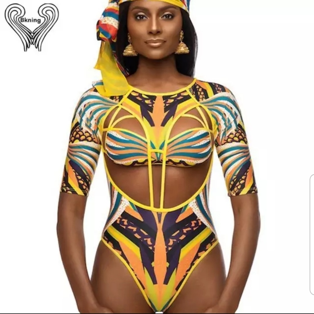African print one piece bathing suit